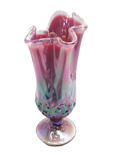 Vintage Fenton Glass Purple Vase Ruffled Top 7.5"