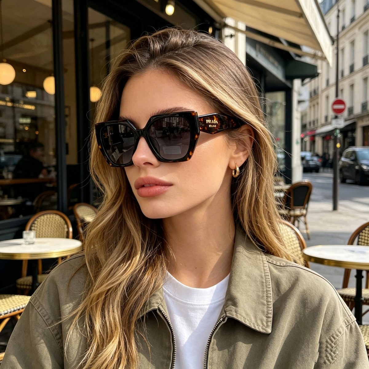 PRADA プラダ　蓋物 Prada PR 15WS Oversized Square Sunglasses Women Authentic Black