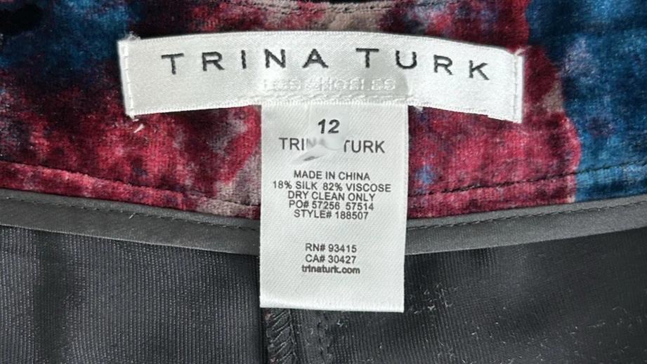 Pantalones de Terciopelo Trina Turk Pierna Ancha Floral Negro Talla 12 Boho Fluido Vacaciones Foto 4 de 4