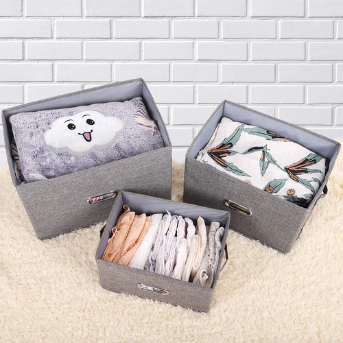 Bacs de Rangement Pliables en Tissu Lin avec Couvercles et Poignées Amovibles, Lavabo... - Photo 4/7