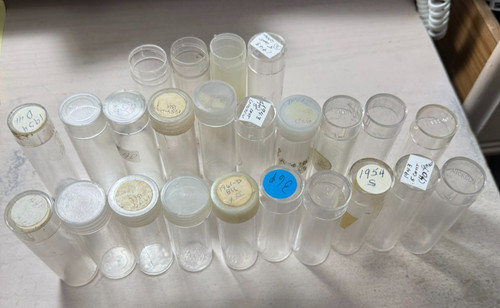 Lot Of 24 PLASTIC COIN TUBES all Round NICKEL-SIZE *  USED * see desc