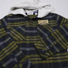 Scotch & Soda Jacket Mens Size Large Plaid Hoodie Embroidered Flannel