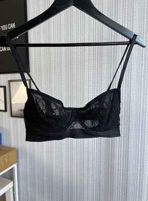 Gucci GG Black Lace Logo Bra Monogram Underwired Bralette Made in Italy Size 36C