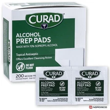 Curad CUR45581RBI Alcohol Prep Pads, 1 x 1", Box of 200