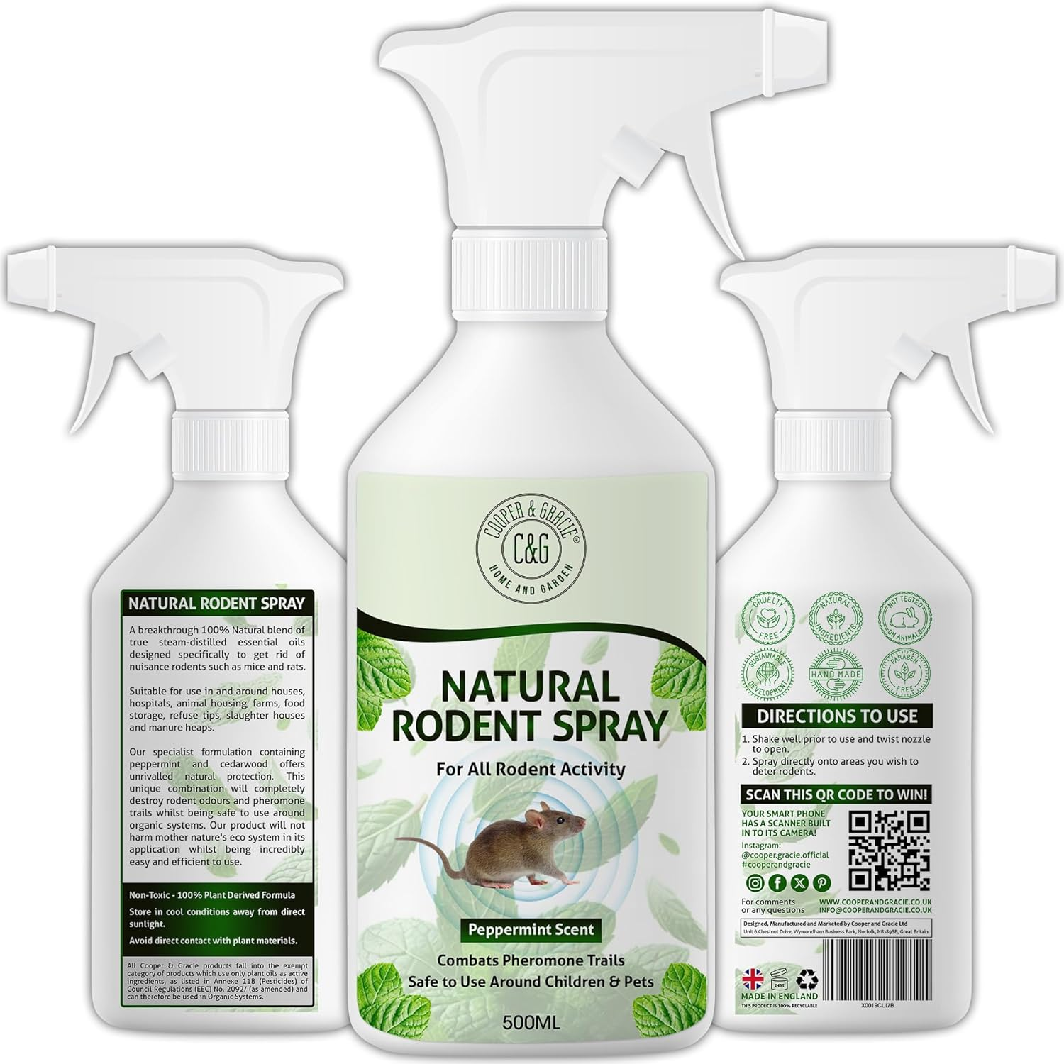Natural Rodent Repellent Spray 500ML | Peppermint Oil Rat & Mouse Repellent | Na