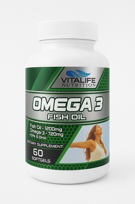 Omega 3 Fish Oil   Vitalife Nutrition   1200mg Fish Oil / 720mg Omega-3   60 