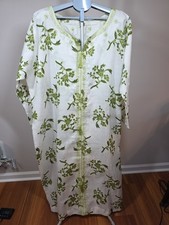 Authentic African Nigerian Kaftan with Green Floral Embroidery
