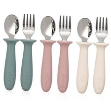 6 Pieces Toddler Utensils, Kids Silverware Set with Silicone Red/Green/White