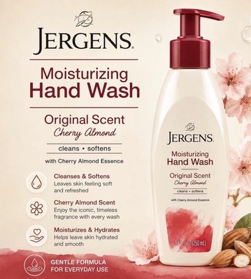 2- Jergens Moisturizing Hand Soap Cherry Almond,Scent 8.45 Fl Oz Limited Edition