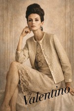 VTG 90s Valentino Omintiva Beige Gold Lace Dress & Jacket Suit Set SZ 8