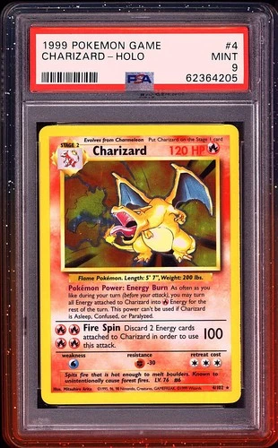 Pokemon 1999 Charizard 4/102 Holo Base Set Guard Included PSA 9