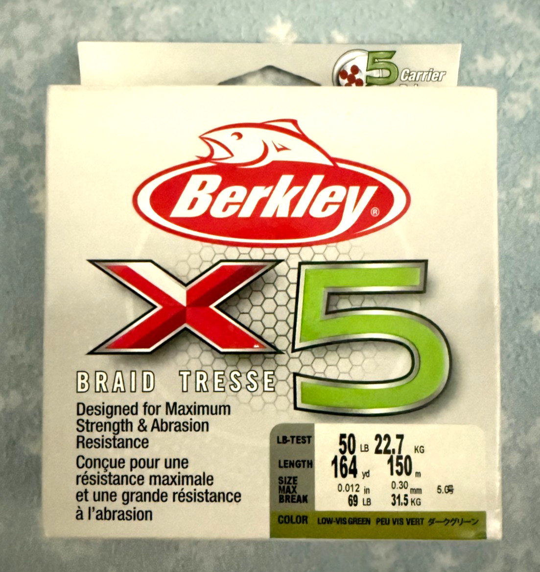 Berkley 1486718 X5 Braid Low-Vis Green 165yd 50lb Fishing Line Filler Spool