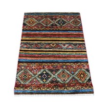 3'x4' Colorful Afghan Super Kazak Khorjin Design Hand Knotted Wool Mat Rug 21722