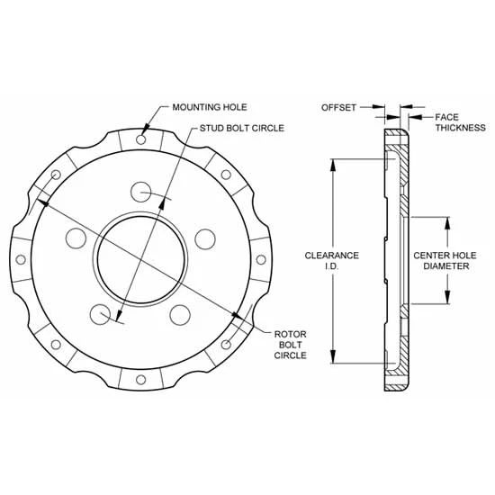 Sombrero de freno de arrastre delantero Wilwood 170-10782, desplazamiento de 1,59 pulgadas Foto 2 de 4