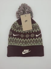 Nike Peak Fair Isle Holiday Beanie Bobble Hat One Size Adults Unisex HF0188-652