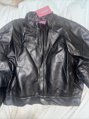 Edikted Women's Cropped Faux Jacket Zippered front Black  Size Small NWT (10w)