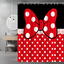 Cute Polka Dot Shower Curtain with Red Bow and Black Background