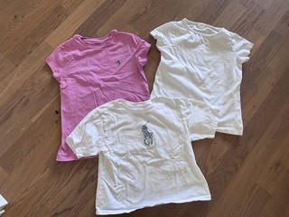 Estupendo Ralph Lauren Next Niña Camiseta Set 122 128 Blanco Rosa Buen Estado