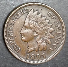 1897 Indian Head Cent HIGH GRADE AU Rare S-1 Snow 1 Error Variety 1-in-Neck n10