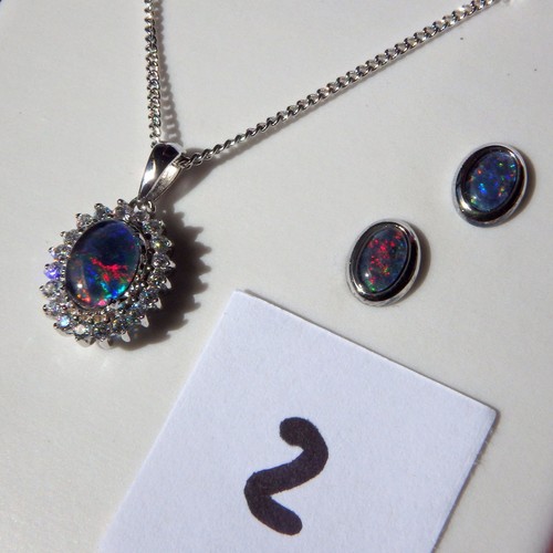 Genuine Australian Black Opal Triplets Set Necklace and Earrings 925 S Silver - Picture 10 of 35