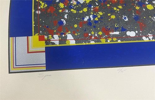 Serigrafía limitada firmada a mano por Mike Collins Space en papel arte geométrico abstracto - Imagen 2 de 3