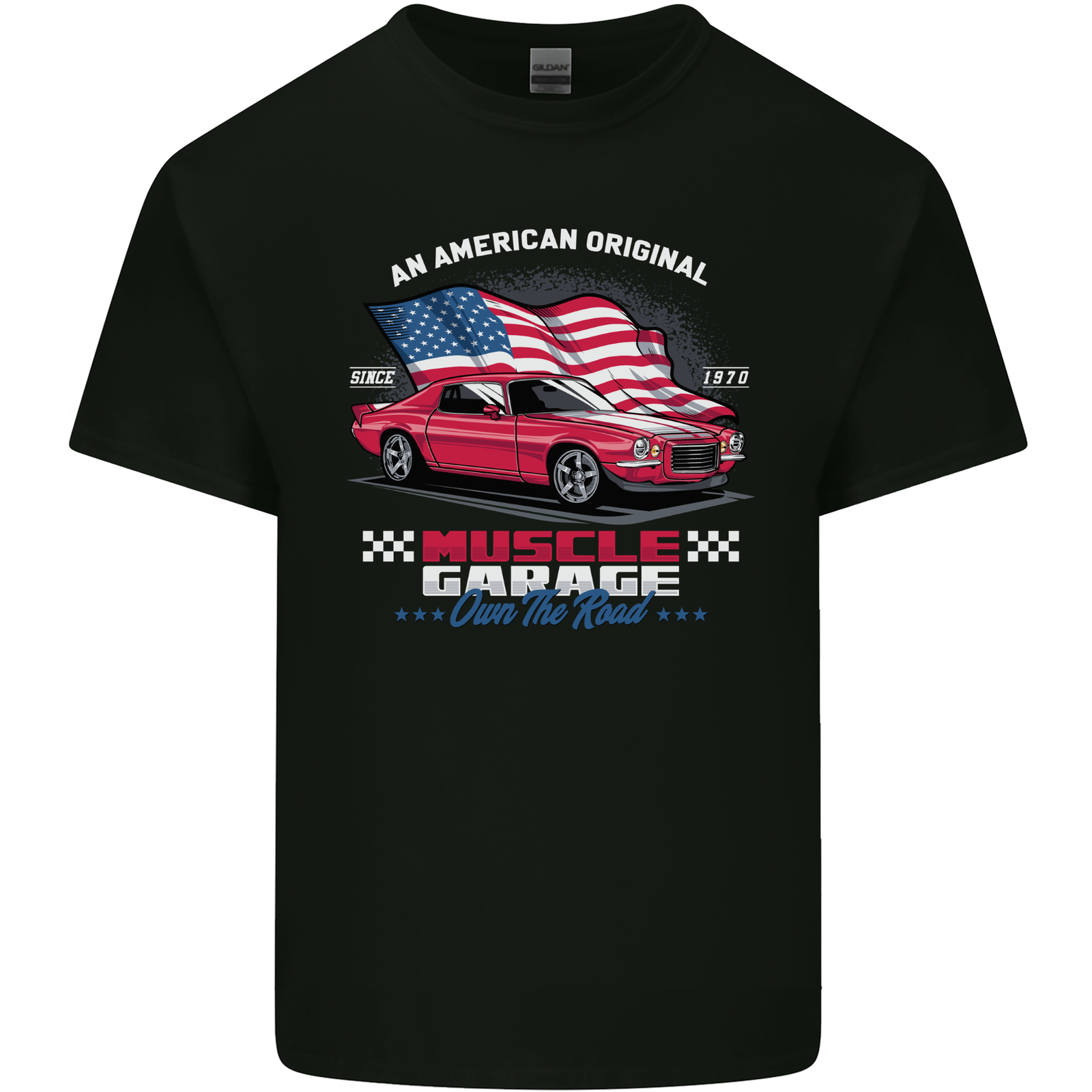 Own the Road USA Muscle Car American Flag Mens Cotton T-Shirt Tee Top