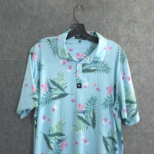 Polo Bad Birdie uomo grande floreale hawaiana manica corta golf elasticizzata blu - Foto 3 di 15