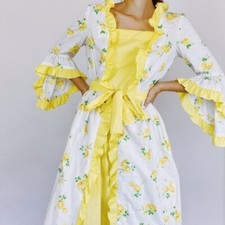 Vintage Victorian Civil War Southern Bell Yellow Floral Cotton Gown Size Medium