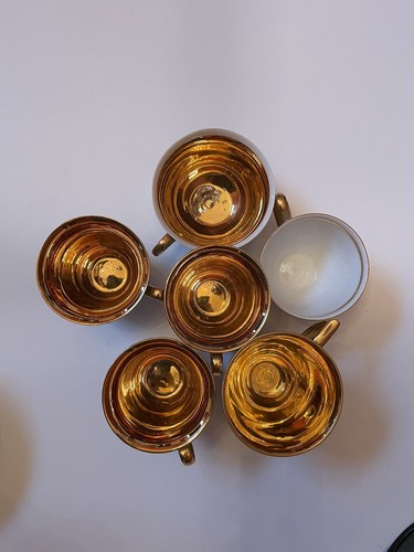 6 1940 1950 WALDERSHOF GOLD DEMITASSE Tea Coffee CUP SAUCER SET DANMARK VTG LOT - Picture 15 of 15