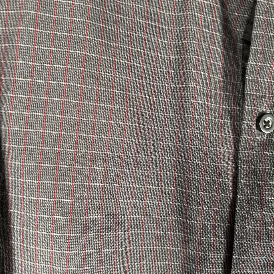 Camisa de vestir Alfani para hombre mediana negra roja a rayas abotonadas manga larga algodón Foto 4 de 4