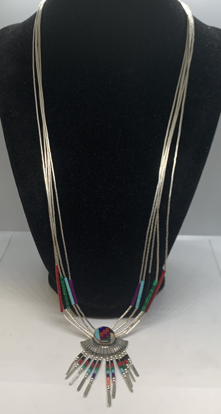 VTG Native American Liquid Sterling Silver 5 Strand Multi Stone