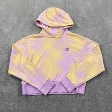 Adidas Youth Girl's Graphic Print Cropped Pullover Hoodies Size XL Pink Yellow