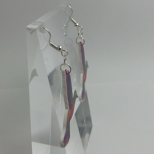 Pink hummingbird Huge Giant Large Earrings 8 Cm Long Toy J410 Fun Resin Rainbow - Picture 3 of 5