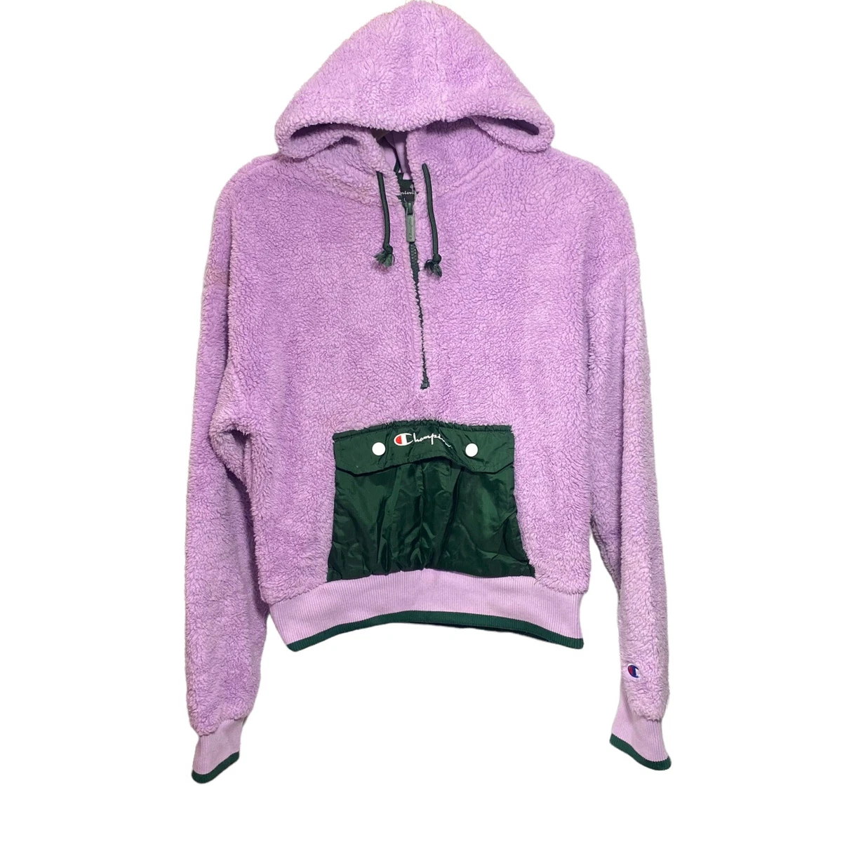 Champion Sweatshirt Sz XS Purple Green Hoodie Sherpa Half Zip UO