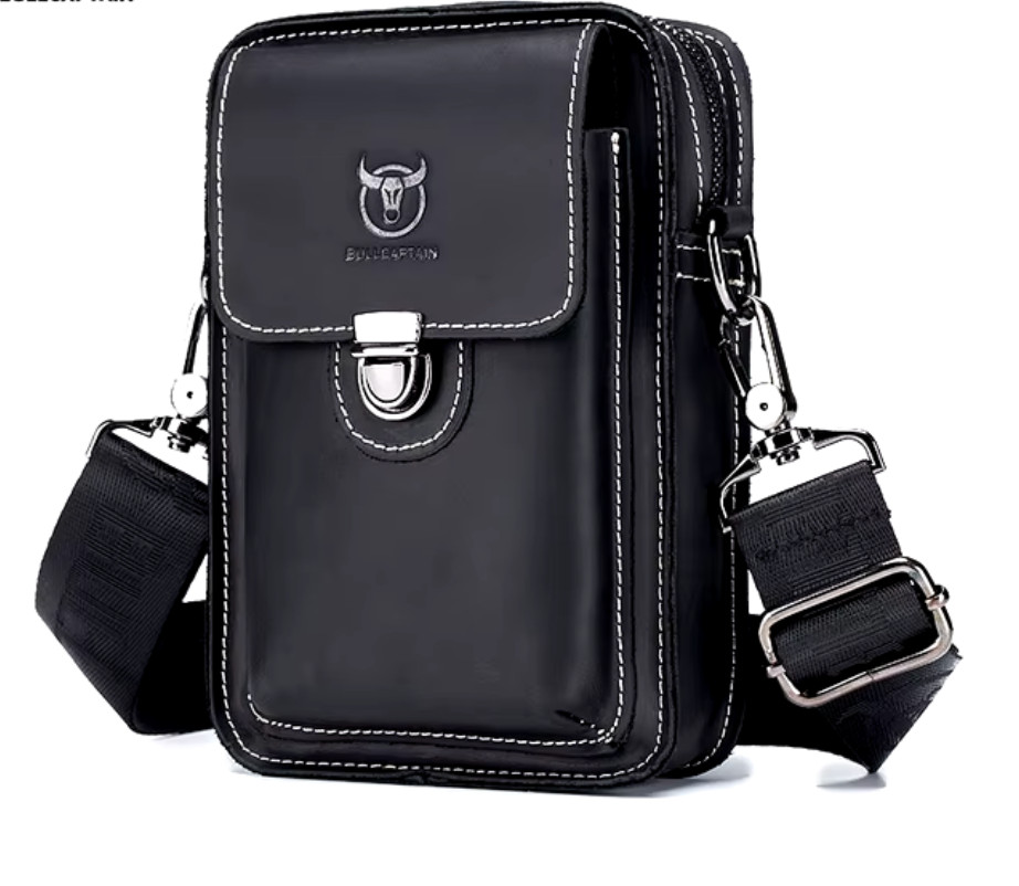 Bolso de cuero real para hombre elegante y práctico negro