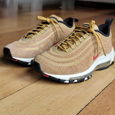 Women's Nike Air Max 97 LX Swarovski Gold 2018 SIZE 6.5 Sparkle Bling Sneakers 