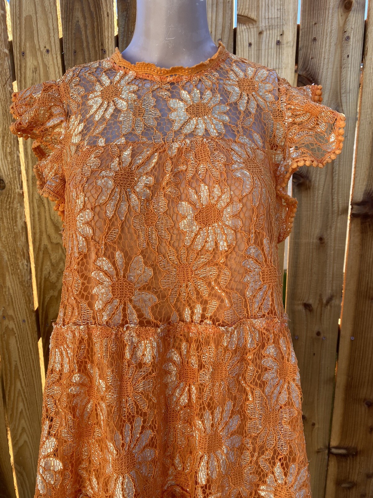Orange flower lace dress Mod medium large eBay