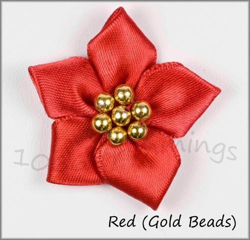 20 Satin Ribbon Poinsettia Flowers Bows with Beads - Picture 15 of 48