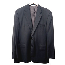 Hickey Freeman Madison Jacket Men's 46L Gray Blue Striped Loro Piana Super 130s
