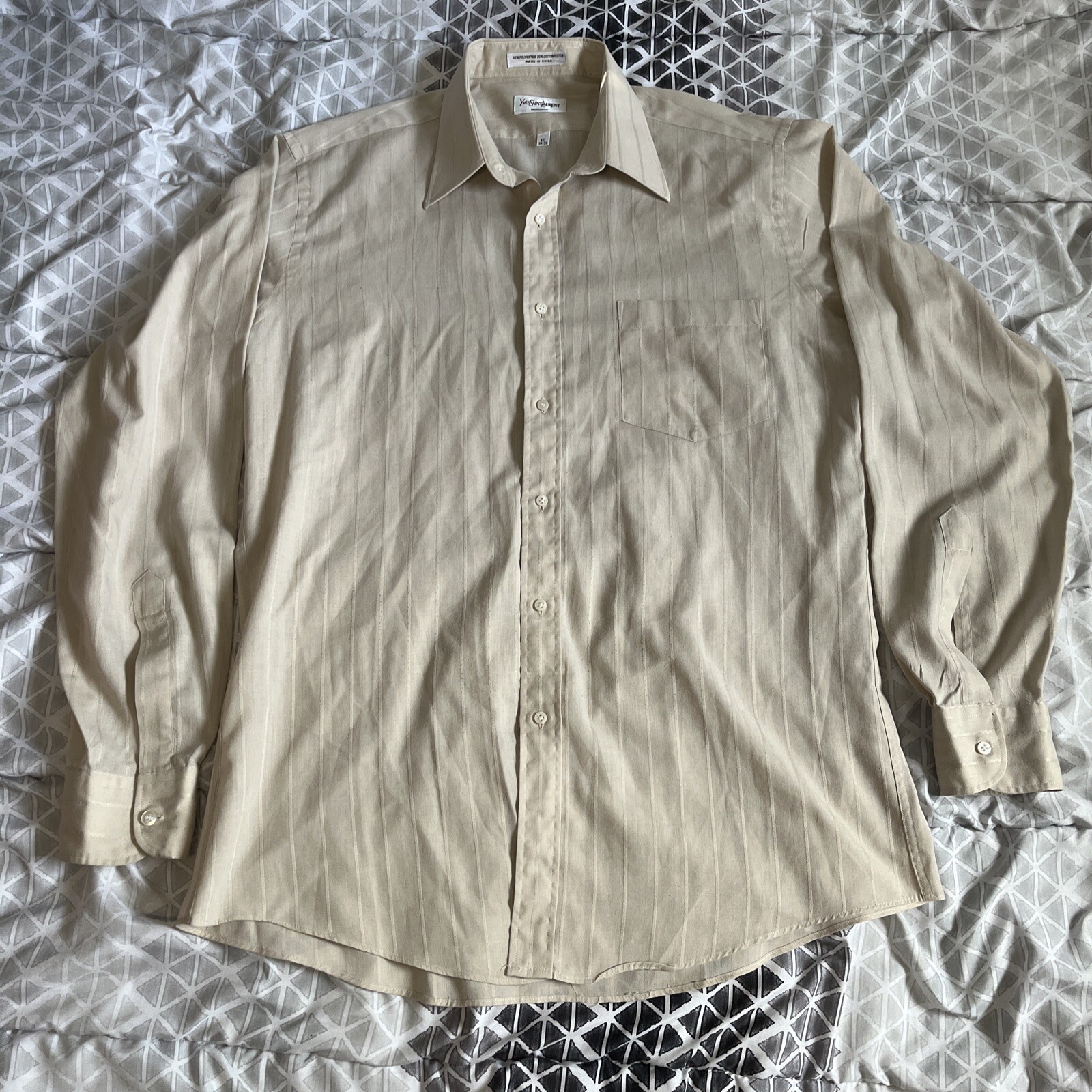 Camicia YSL Yves Saint Laurent Chemises uomo 16 34 35 con bottoni manica lunga beige