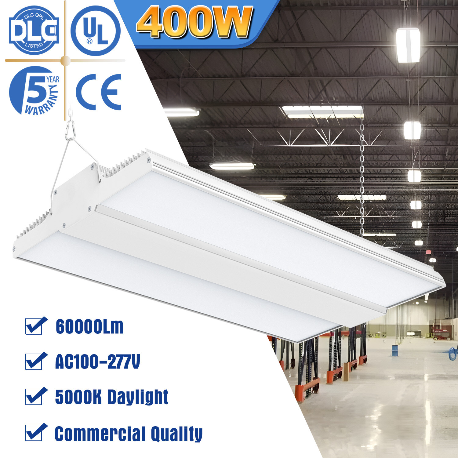 400 Watt LED Linear High Bay Light Commercial Warehouse Shop Light Fixture 5000K