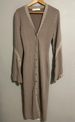 Dion Lee Womens Sweater Dress Small Gray Ribbed Snap Button Office Siren FLAW