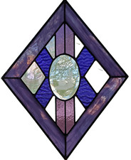 VINTAGE TIFFANY STYLE STAINED GLASS DIAMOND SHAPED SUNCATCHER