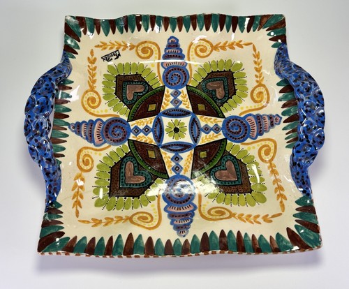 HENRIOT QUIMPER Vassoio da portata doppio manico ceramica faience francese ~ Firmato