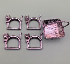 Novelty French Napkin Rings Silverplated Cats Basket Vintage Cat Lady Gift Idea