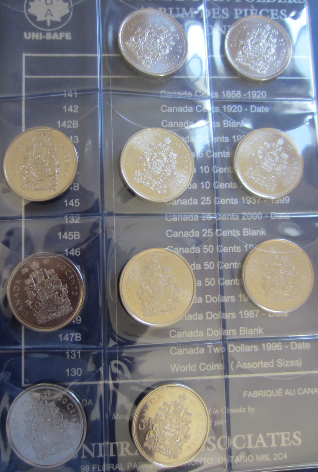 Set of Canada Fifty Cents 1968-2017. 48 Half Dollar Coins UNI-SAFE Blue 50-cents