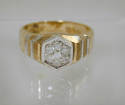Unisex 10K Two Tone Gold .25 CT Natural 7 Diamond Cluster Ring Size 10.25 - Picture 4 of 12