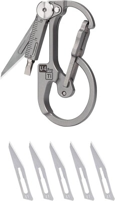 RovyVon U4 Pro+ Plus Titanium Carabiner Small Keychain Knife, PH0+SL3.5