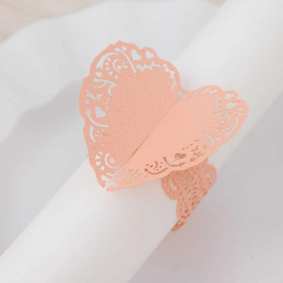12 BLUSH Shimmery Laser Cut Heart Paper Napkin Rings with Lace Pattern Wedding - Изображение 2 из 4