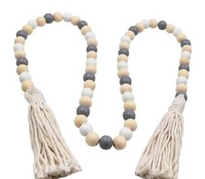 Farmhouse Wood Bead Garland Home Decor, Natural Wooden Garland